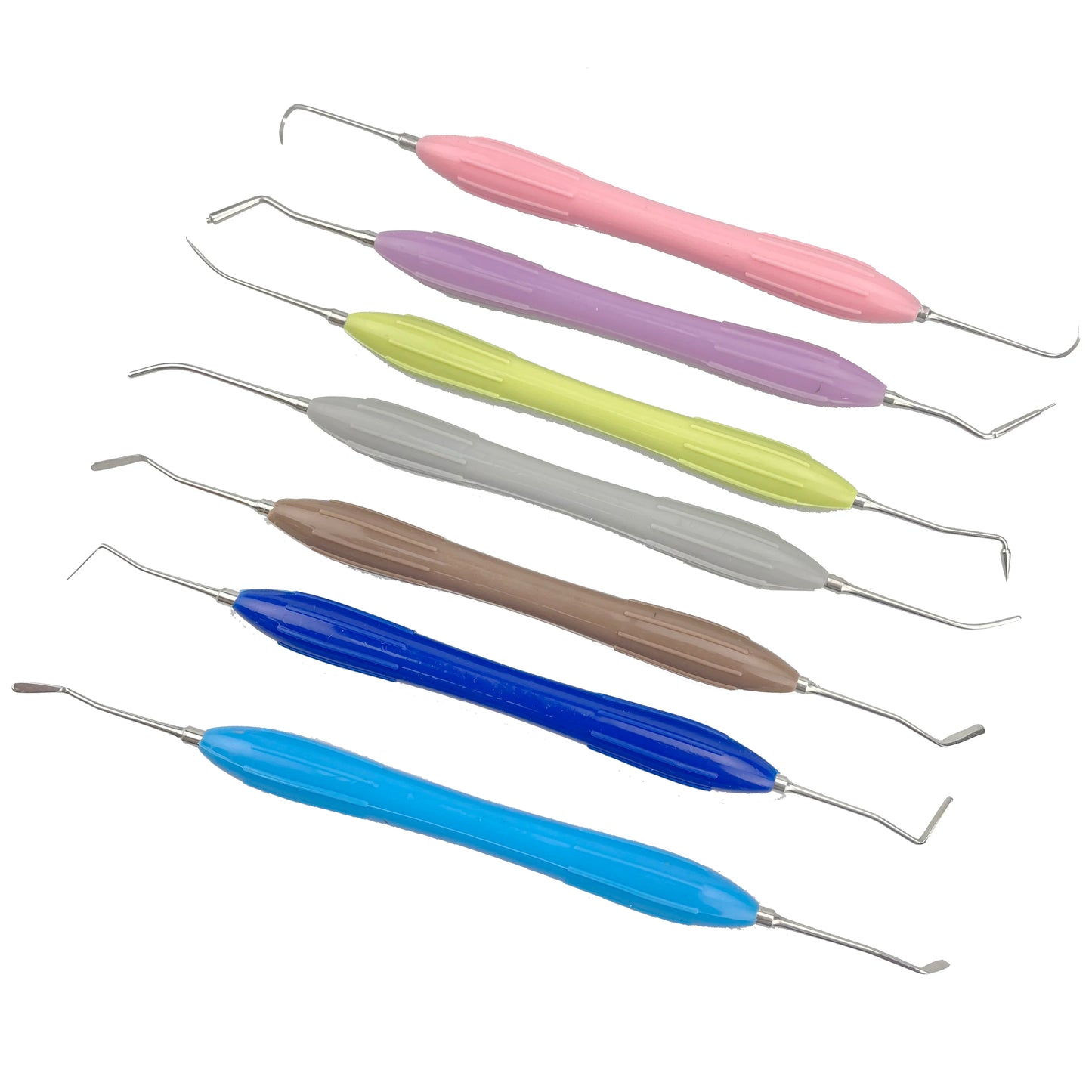 Set Relleno Resina Dental Doble Punta Acero Inoxidable (Espátula Relleno Composite, Mango Silicona)