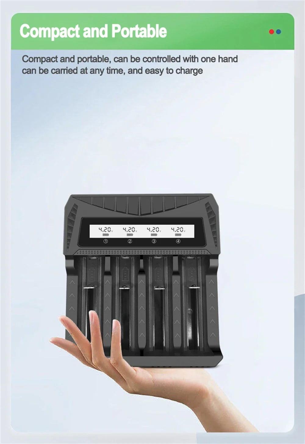 Cargador USB Inteligente Baterías LCD (1/2/4 Ranuras) para Litio Recargable 18650 (4.2V) / Ni-MH AA/AAA (1.2V)