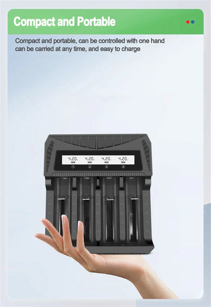 Cargador USB Inteligente Baterías LCD (1/2/4 Ranuras) para Litio Recargable 18650 (4.2V) / Ni-MH AA/AAA (1.2V)