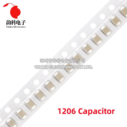 Capacitor Cerámico Multicapa Chip SMD 1206 (0.5pF-100uF) - Pack 100 Unidades (Valores Surtidos)