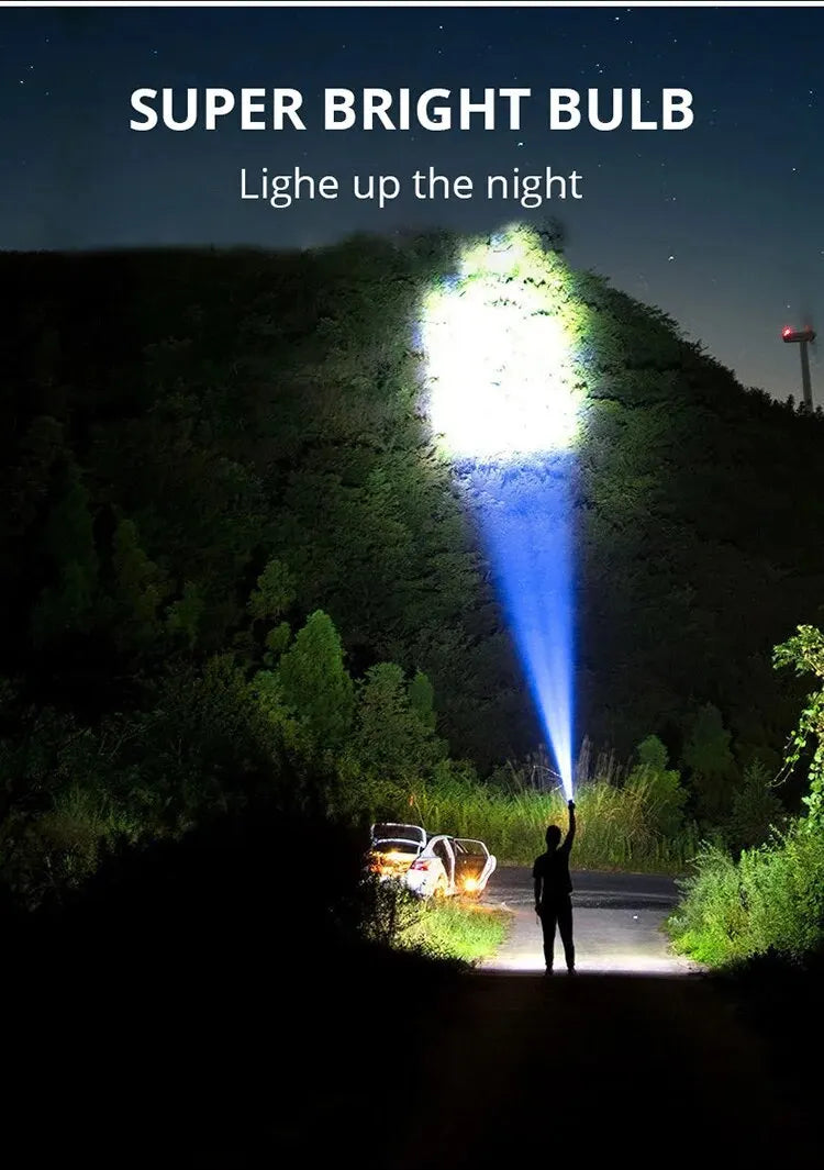 Linterna LED Alta Potencia (5 LEDs) Recargable Foco Camping con Luz Lateral (3 Modos) para Aventura Exterior