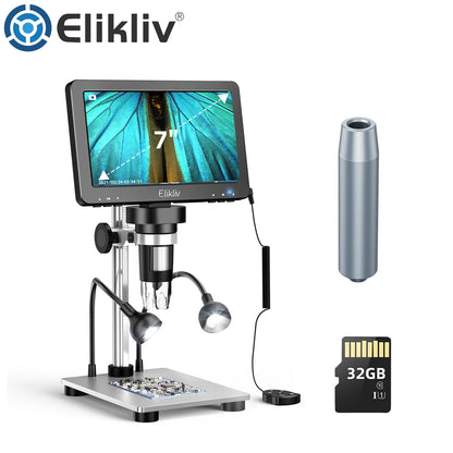 Elikliv DM9 7 Inch 50X-1200X Digital Microscope Adjustable HD LCD Video Microscops Camera For PCB Electronics Soldering Tool