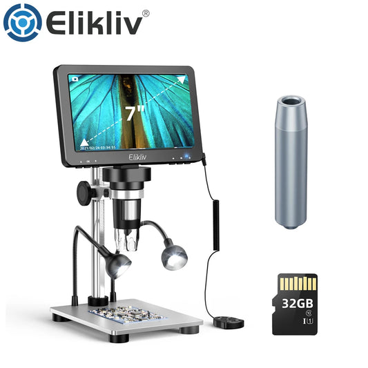 Elikliv DM9 7 Inch 50X-1200X Digital Microscope Adjustable HD LCD Video Microscops Camera For PCB Electronics Soldering Tool