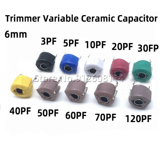Capacitor Cerámico Variable Trimmer 6mm JML06 (3pF-120pF) Ajustable - Pack 10 Unidades (Valores Surtidos)