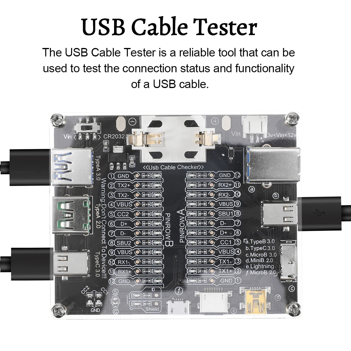 Tester Placa Prueba Cables USB (Tipo-C/B/Micro) Detección Cortocircuito/Anomalía para iOS/Android