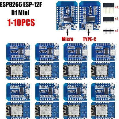 Lote 1-10 Pcs Módulo Wemos D1 Mini WiFi ESP8266 (ESP-12F) CH340G V2 USB-C/Micro Placa Desarrollo 3.3V + Pines Arduino