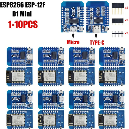 Lote 1-10 Pcs Módulo Wemos D1 Mini WiFi ESP8266 (ESP-12F) CH340G V2 USB-C/Micro Placa Desarrollo 3.3V + Pines Arduino