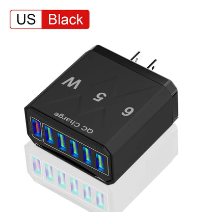 Adaptador Cargador Viaje Rápido USB 3.1A 6 en 1 Multi-Enchufe QC3.0 para iPhone 12/13/Samsung/Xiaomi