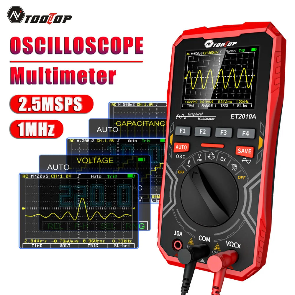 Osciloscopio y Multímetro Digital 2 en 1 Tooltop ET2010A (1MHz, 2.5MSps) Portátil
