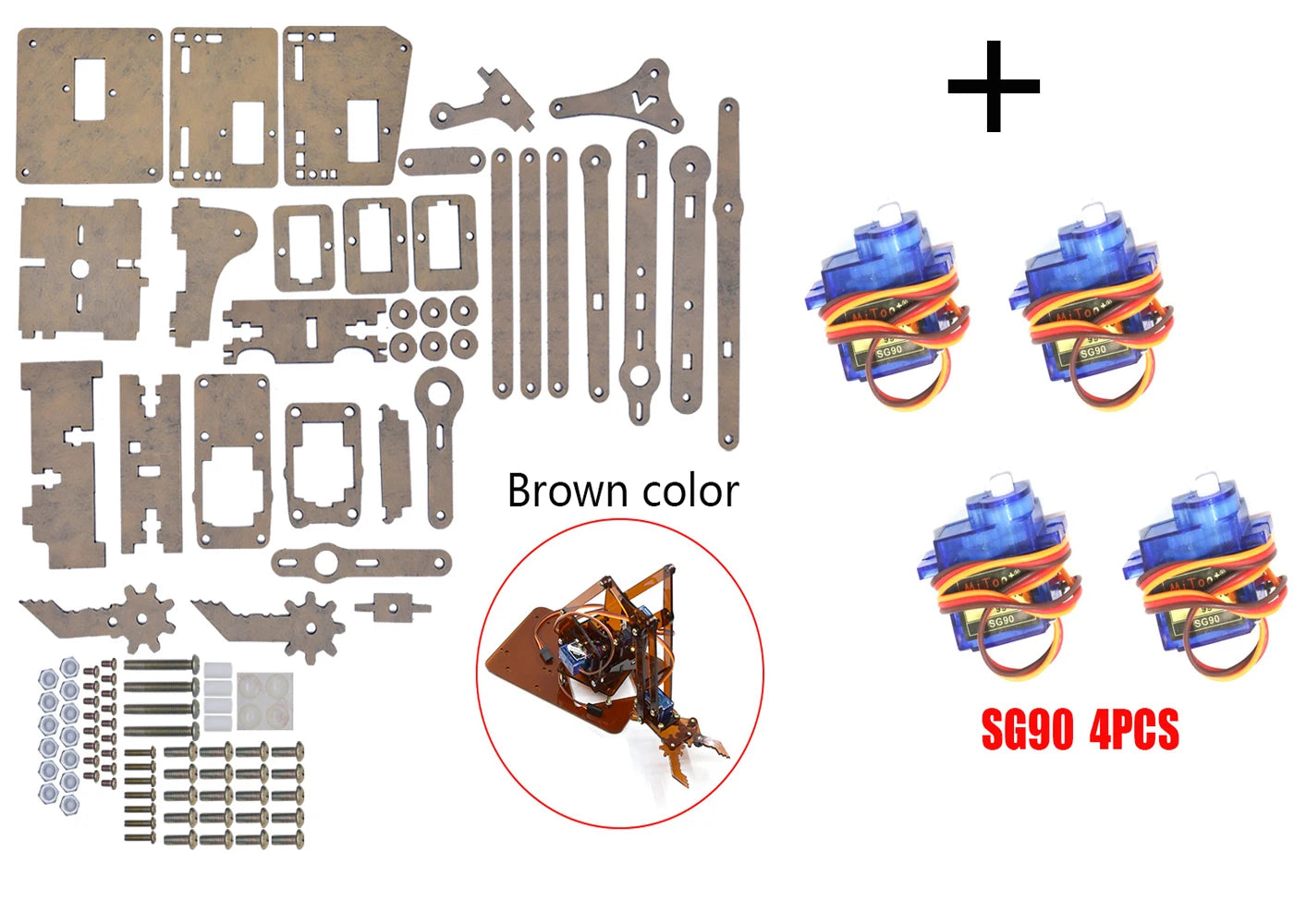Kit Garra Brazo Robot Manipulador Mecánico Acrílico 4-DOF (Desarmado, para SG90/MG90S) Arduino STEAM