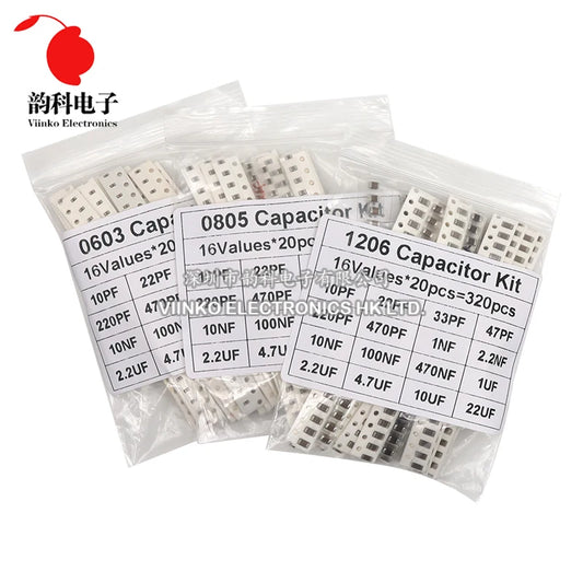 Kit Surtido Capacitores SMD (0603/0805/1206, 16/36/50 Valores, 1pF-10uF) Set Capacitancia (320/720 Piezas)