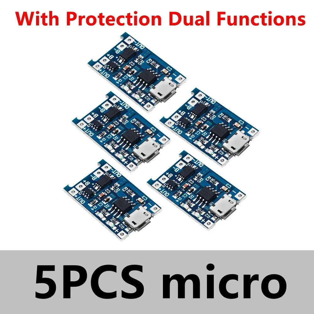 Lote 5-100 Pcs Módulo Cargador Batería Litio TP4056 5V 1A (Micro/Type-C/Mini USB) 18650 con Protección