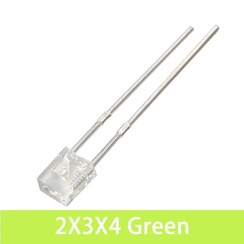 Diodo LED Transparente Luminiscente (2x3x4mm) Blanco/Verde/Rojo/Amarillo/Azul (Kit 50 Unidades)