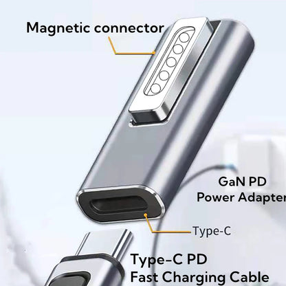 Adaptador Convertidor USB-C Hembra PD a Conector Magnético L-Tip/T-Tip para MacBook Pro Carga Rápida