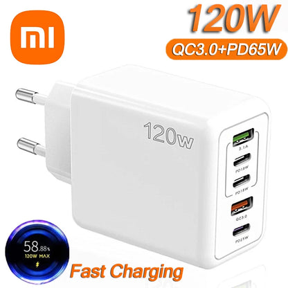 Cargador Xiaomi 120W Carga Rápida Multi 5 Puertos USB-C PD Adaptador para iPhone/Xiaomi/Samsung