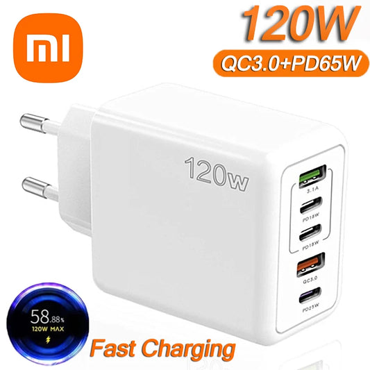 Cargador Xiaomi 120W Carga Rápida Multi 5 Puertos USB-C PD Adaptador para iPhone/Xiaomi/Samsung