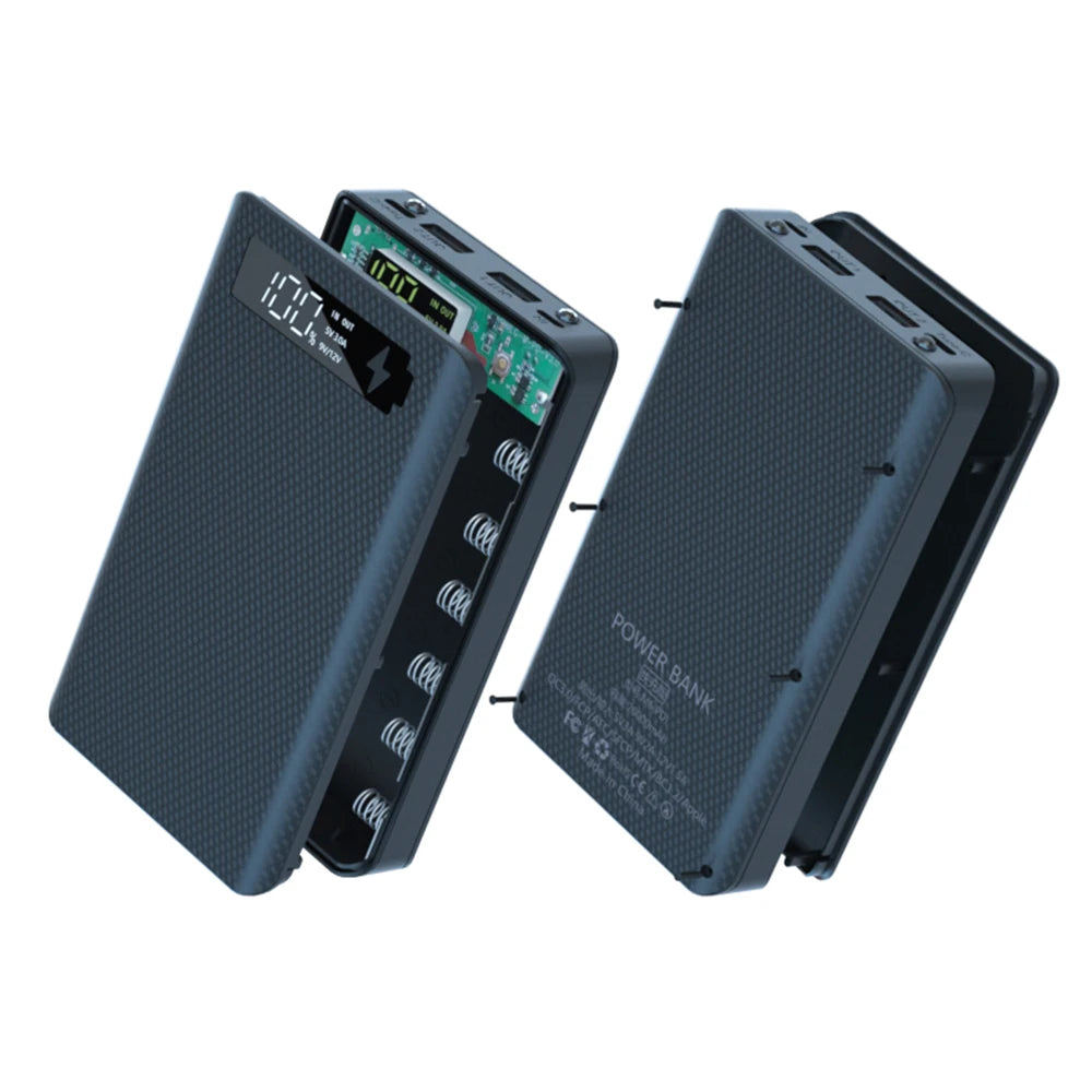 Caja Power Bank DIY Desmontable QC 3.0 (6x18650) Doble USB + PD (Soporte Batería 18650)