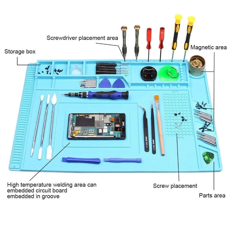 Alfombrilla Silicona Multifuncional Gruesa Magnética Antiestática Resistente Temperatura para Reparación Electrónica/Placa Base IC