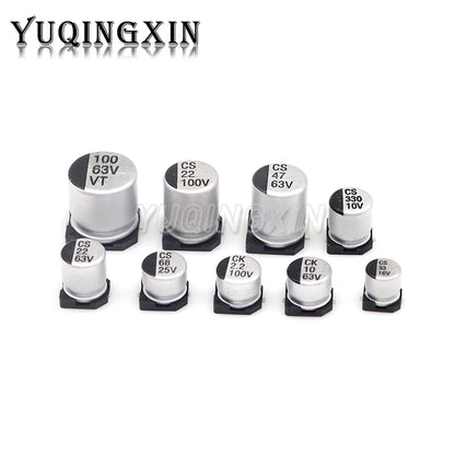 Capacitor Electrolítico Aluminio SMD (1uF-1000uF, 10V-50V) - Pack 10 Unidades (Valores Surtidos)