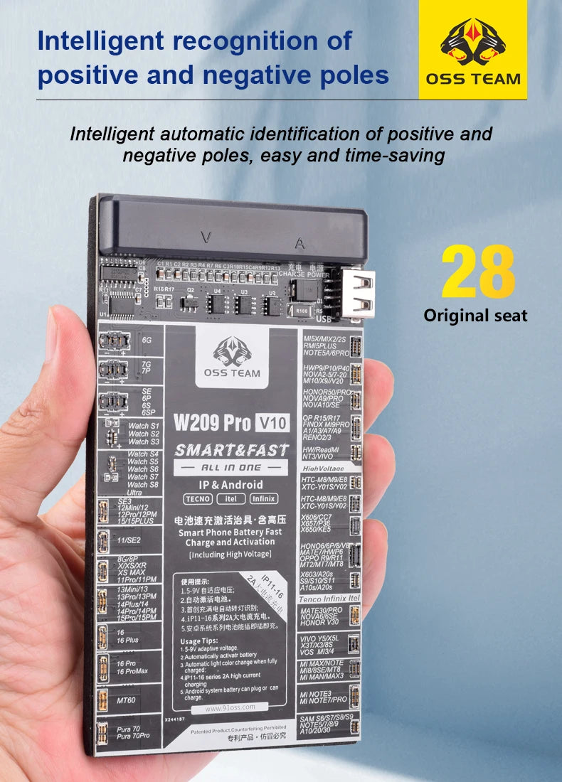 W209 Pro 2 IN 1 Battery Activation board for iPhone 6- 16Pro 16plus 16pro max Samsung Xiaomi Circuit Board Charging Tester