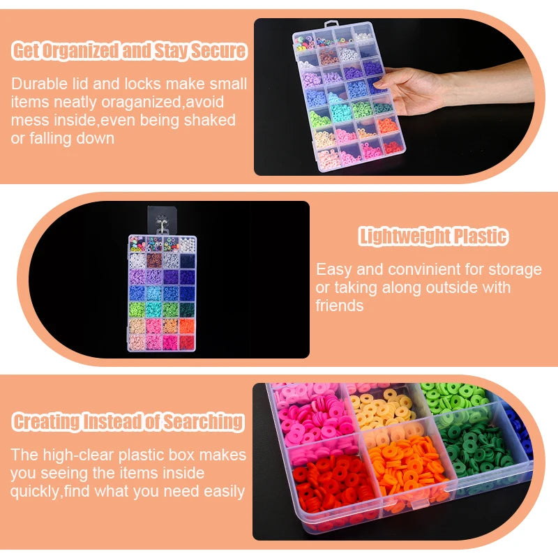 Caja Organizadora Plástico Transparente con Divisores Ajustables para Cuentas/Artesanía/Joyería/Pesca/Piezas