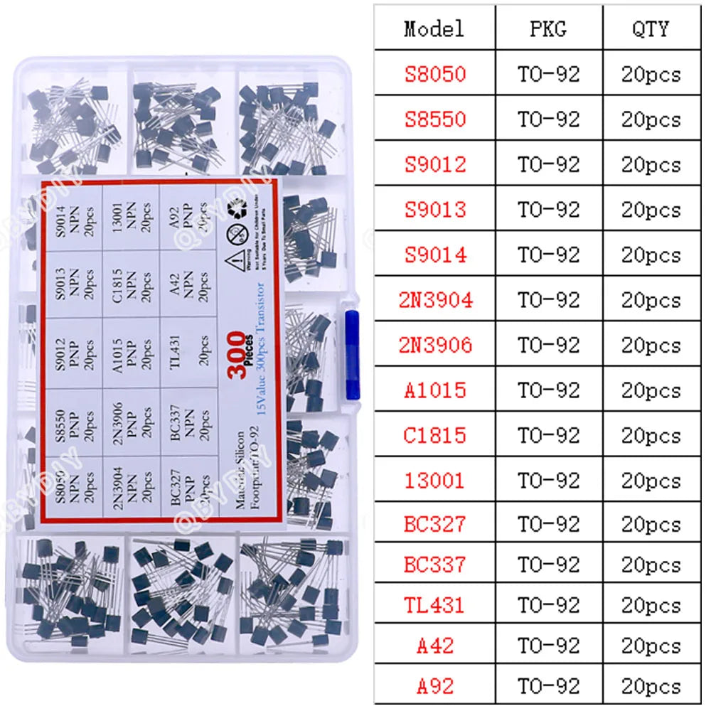 Kit Surtido Transistores/Semiconductores THT (TO-92/126/220) - MOSFET/BJT/Tiristor en Caja