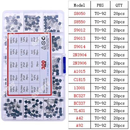 Kit Surtido Transistores/Semiconductores THT (TO-92/126/220) - MOSFET/BJT/Tiristor en Caja