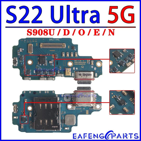 Placa Módulo Puerto Carga USB Dock para Samsung Galaxy S22/S23 Plus/Ultra (S901/S906/S908/S911/S916/S918 B/U/N)