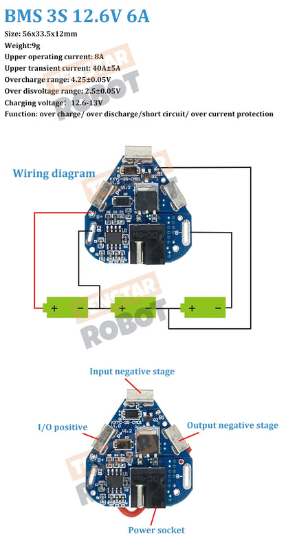TENSTAR 3pcs BMS 3S 12.6V 6A Li-ion Lithium Battery Protection Board 18650 Power Bank Balancer Equalizer for Electric Drill