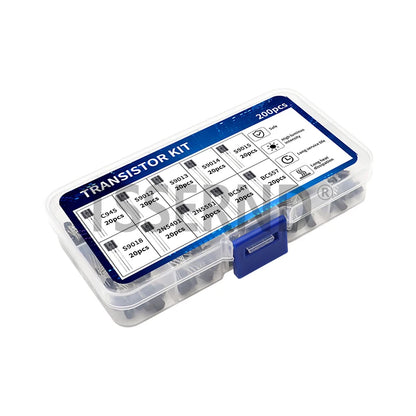 Kit 200 Pcs Transistores BJT PNP/NPN (10 Valores: A1015, BC327, BC337, C1815, S8050, S8850, 2N2222, 2N2907)