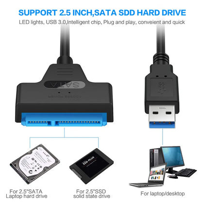 Cable Adaptador SATA III (22 Pines) a USB 3.0/2.0 (Hasta 6 Gbps) para Disco Duro HDD/SSD Externo 2.5"