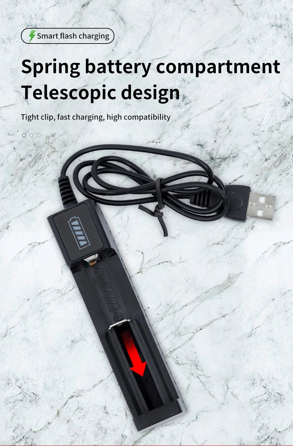 Cargador USB Baterías Litio Recargables 18650 (1/2/4 Ranuras, 3.7V) para 16340/14500/18650