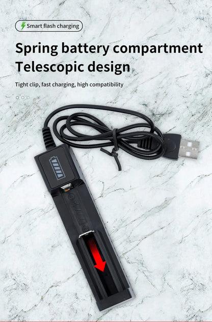 Cargador USB Baterías Litio Recargables 18650 (1/2/4 Ranuras, 3.7V) para 16340/14500/18650