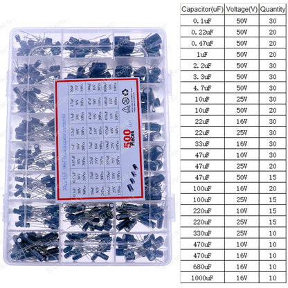Kit Surtido Capacitores Electrolíticos (1uF-1000uF, 16V-50V)