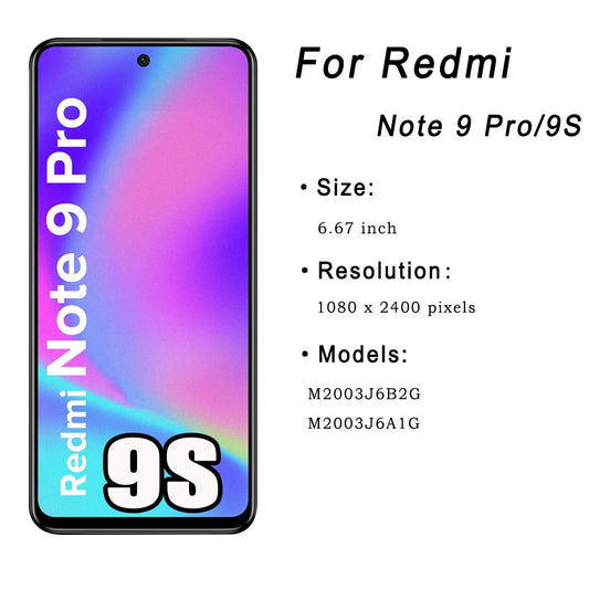 Display for Xiaomi Redmi Note 9 Pro LCD M2003J6B2G Touch Screen Digitizer Assembly Replacement for Redmi Note 9S M2003J6A1G LCD