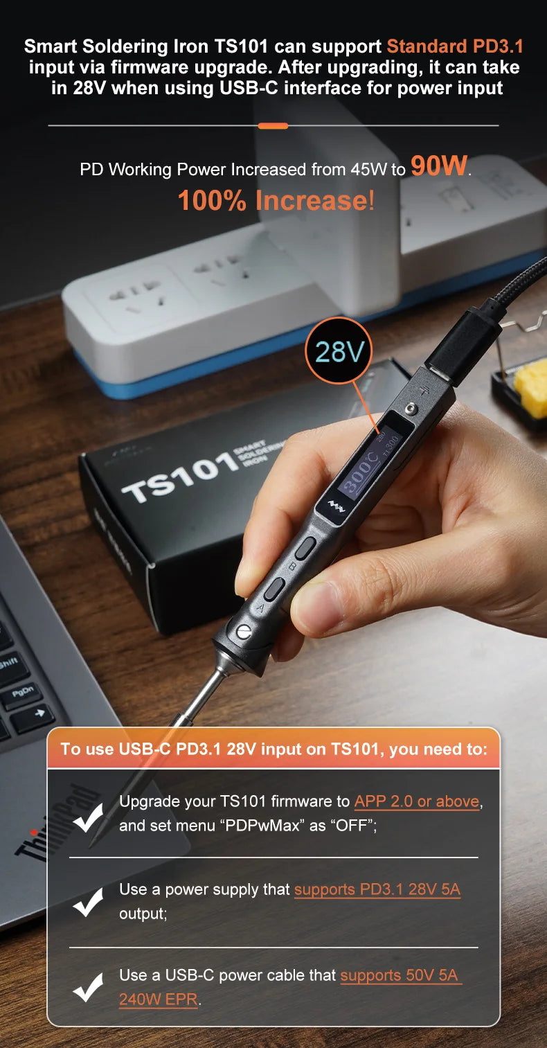 Original TS101 Soldering Iron Portable Adjustable Temperature Digital Solder Station TS-BC2 Tip PD3.1 90W TS100 Upgrade