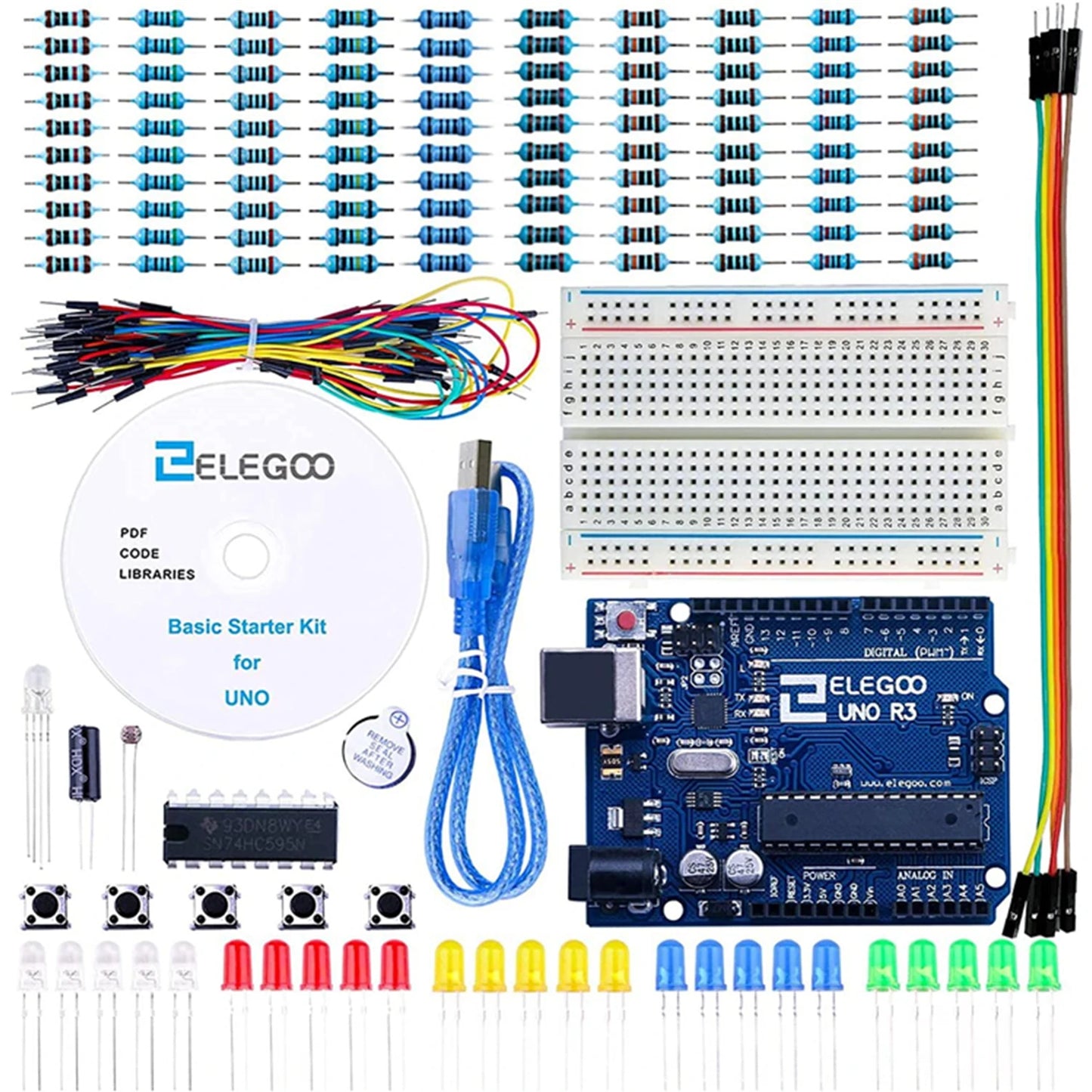 Kit Inicio Básico ELEGOO UNO Project con Tutorial y Placa UNO R3 compatible Arduino IDE (Kit Electrónico DIY)