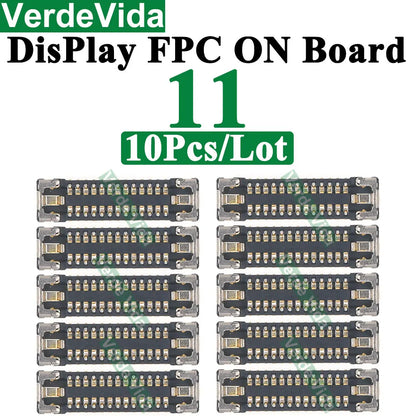 Conector FPC Pantalla LCD / Táctil en Placa Base para iPhone X/XS/XR/11/12/13/14/15/16 Pro Max/Plus (10 Unidades)