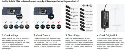 Fuente Poder Ajustable 72W (DC 3V-24V Variable) Adaptador Universal AC/DC Switching (100-240V)