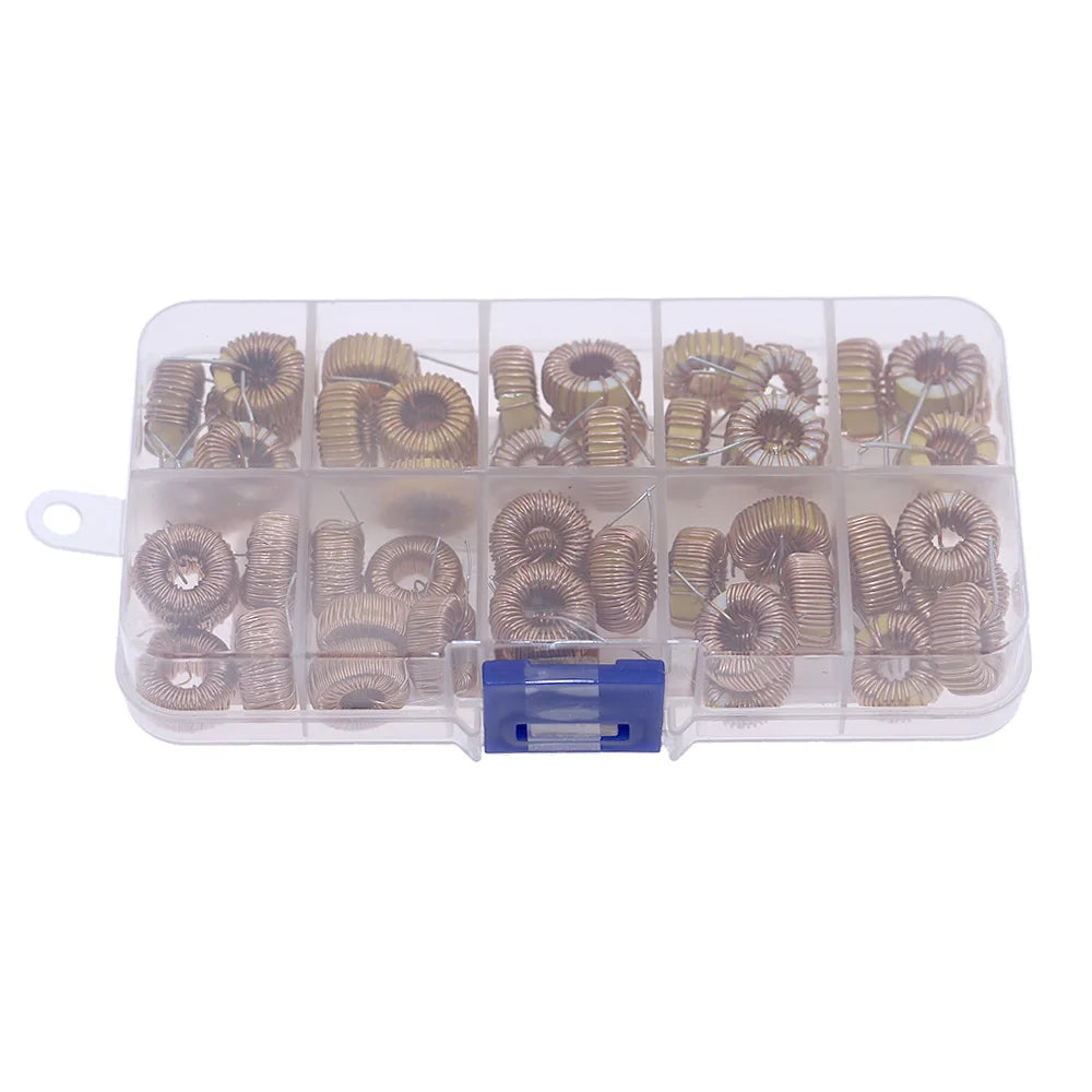 Kit Surtido Inductores Núcleo Toroide Bobinados (10uH a 470uH) con Caja - 50 Piezas