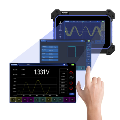 Osciloscopio Digital Hantek TO1112D Pantalla Táctil 2 Canales 110MHz Portátil + Generador Señal + Multímetro