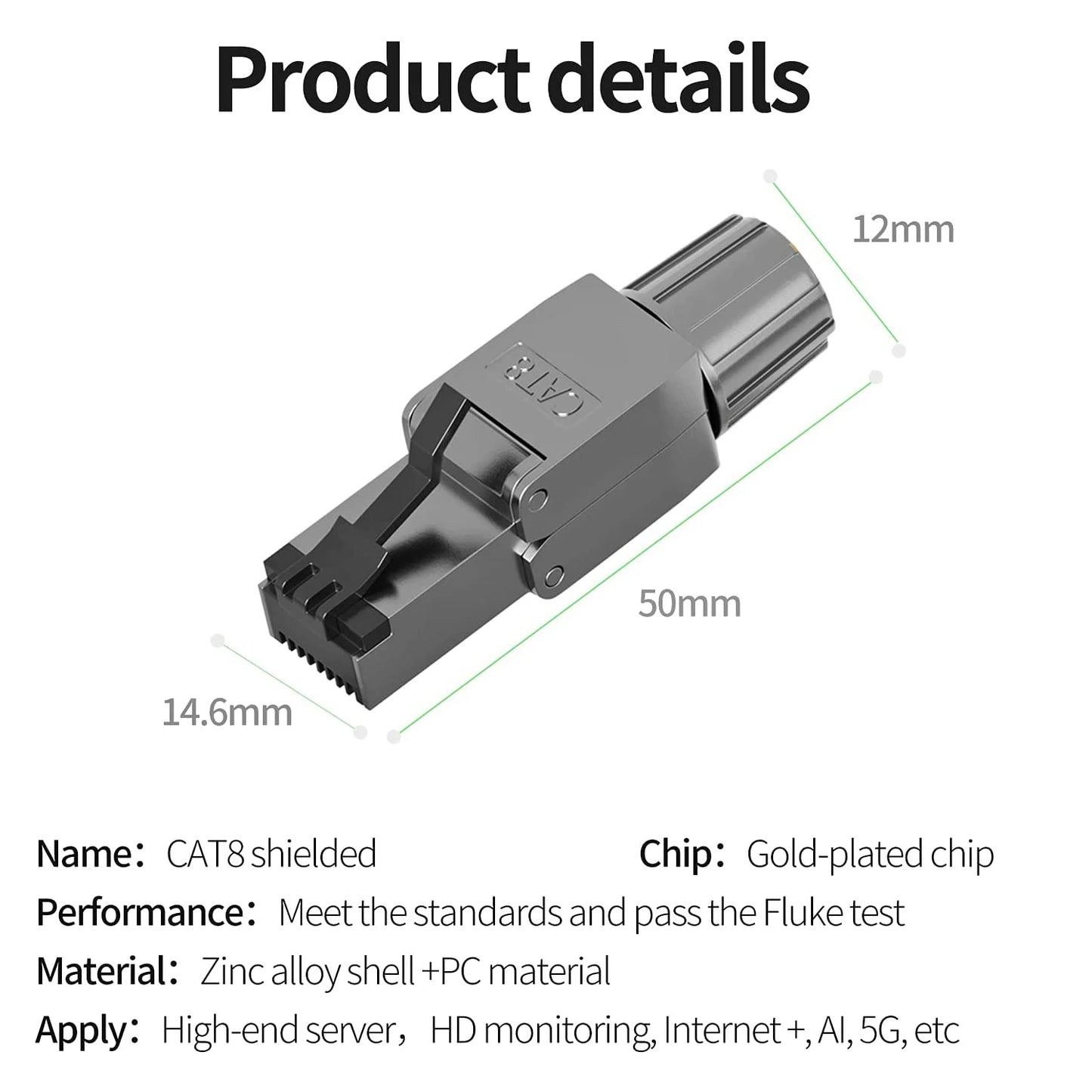 Conector RJ45 Industrial ZoeRax (Cat8/Cat7/Cat6a) Tool-Free Blindado Terminación Modular (1 Unidad)