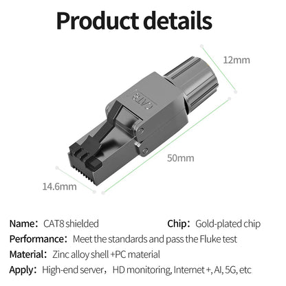 Conector RJ45 Industrial ZoeRax (Cat8/Cat7/Cat6a) Tool-Free Blindado Terminación Modular (1 Unidad)