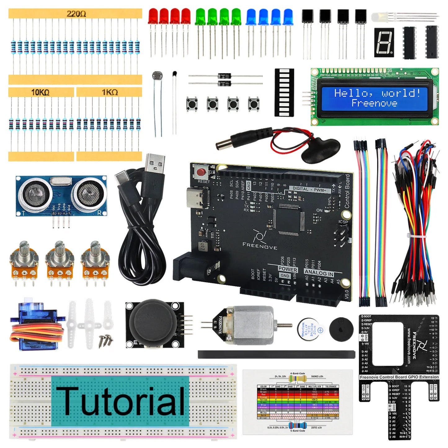 Kit Inicio Freenove Super para Arduino UNO R4 WiFi Mini (V5, ARM Cortex-M4, 172 Items, 60 Proyectos, Tutorial 305 Págs)