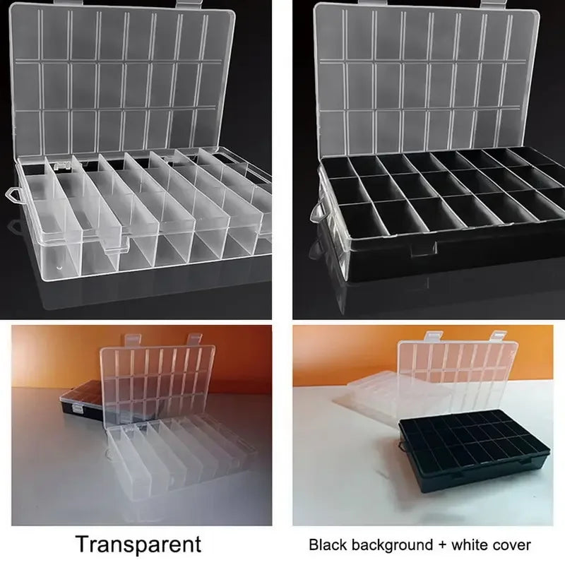 Caja Almacenamiento Plástico Compartimentos (24 Rejillas) Organizador Joyería/Pendientes/Cuentas/Tornillos Contenedor Hogar