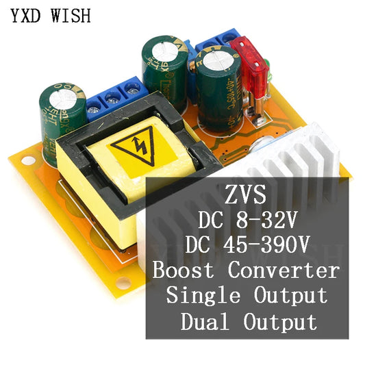 Módulo Convertidor Boost DC-DC 8-32V a 45-390V Step-Up Alto Voltaje ZVS Carga Capacitores