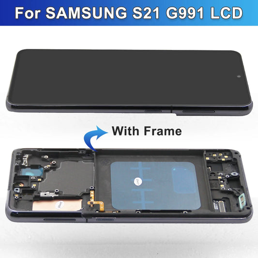 Pantalla LCD AMOLED con marco para móvil, montaje de digitalizador con pantalla táctil para Samsung S21, SM-G991N, G991B/DS