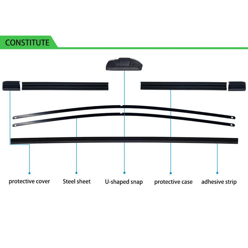 Limpiaparabrisas Auto Goma Suave Sin Hueso Tipo U HD Silencioso Durable para Hyundai ix35 (2010-2015) (24"+16")