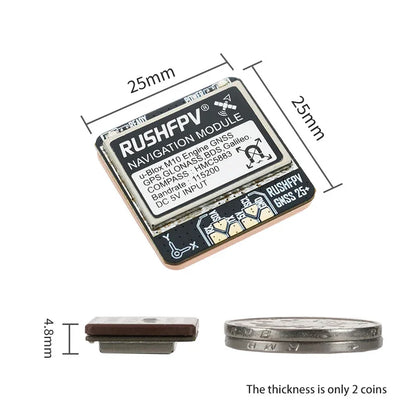 Módulo GPS GNSS RUSHFPV M10 Micro Pro Mini (10Hz, Antena Cerámica Integrada) para Drones RC FPV Freestyle