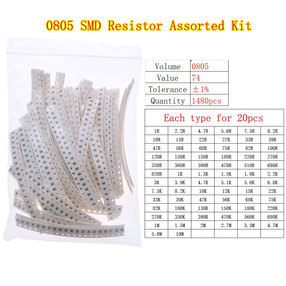 Kit Surtido Resistencias Fijas Chip SMD (0402 a 2512) - Rango 0Ω a 10MΩ